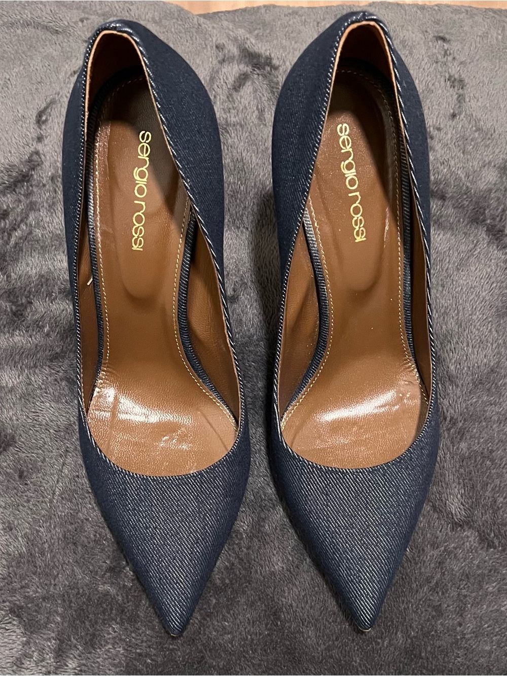 Sergio Rossi Dark Blue Pointed-Toe Denim Pumps